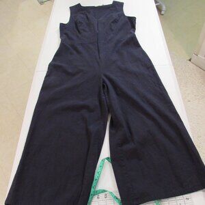 T Tahari Linen Blend Deep Navy Jumpsuit Zip Front Relaxed Crop Wide Leg
